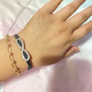 black magnetic clip bracelet infinity sign bedazzled rhinestone leather EUC